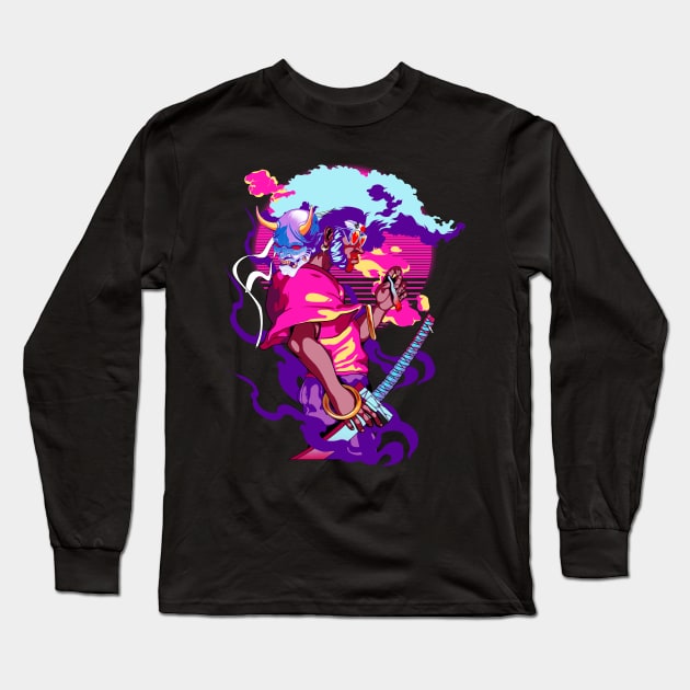 Neon Afro Samurai Long Sleeve T-Shirt by Heymoonly
